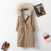 汤尼保罗长款连帽兔毛内胆派克服皮草驼色