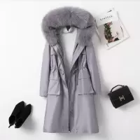 汤尼保罗长款连帽兔毛内胆狐狸毛领派克服皮草香芋紫