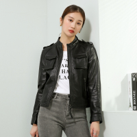 汤尼保罗百搭机车真皮皮衣黑色