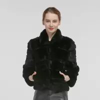 汤尼保罗立领短款獭兔毛皮草黑色