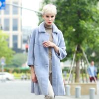 汤尼保罗优雅长款羊毛皮毛一体皮草天蓝色