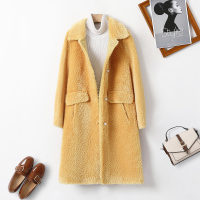 汤尼保罗翻领长款颗粒绒复合皮草黄色