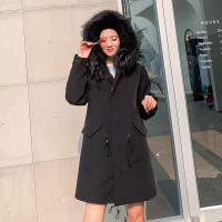 汤尼保罗兔毛内胆貉子毛领派克服皮草黑色