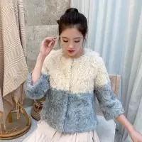 汤尼保罗百搭拼色短款羊毛皮草灰色