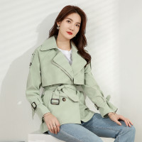 汤尼保罗休闲双排扣中长风衣薄荷绿