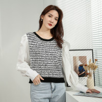 汤尼保罗复古拼接条纹长袖针织衫黑色