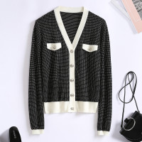 汤尼保罗经典小香风羊织开衫黑色