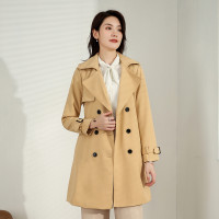 汤尼保罗经典英伦风双排扣长款风衣卡其色