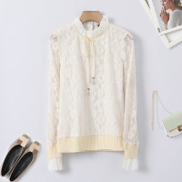 汤尼保罗甜美镂空蕾丝拼接衬衫白色