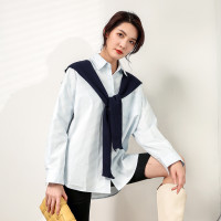 汤尼保罗气质简洁百搭假两件衬衫浅蓝