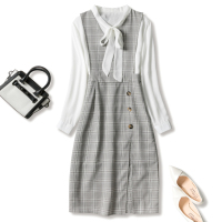 汤尼保罗优雅衬衫格纹背心裙套裙