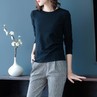 汤尼保罗百搭圆领显瘦长袖修身T那T恤
