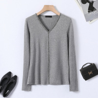 汤尼保罗流苏镶边显瘦V领长袖T恤