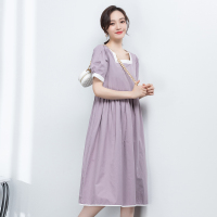 汤尼保罗复古方领收腰中长连衣裙