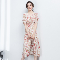 汤尼保罗清新碎花收腰中长连衣裙