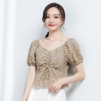 汤尼保罗抽绳设计泡泡袖短雪纺衫