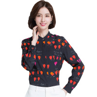 恒源祥女士衬衫春装款真丝衬衫女长袖桑蚕丝印花衬衣