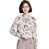 恒源祥女士衬衫春季款100%桑蚕丝印花真丝衬衫女长袖衬衣