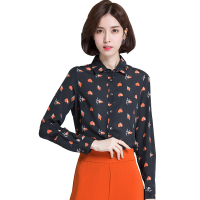 恒源祥女士衬衫印花春季款100%桑蚕丝衬衣真丝衬衫女长袖上衣