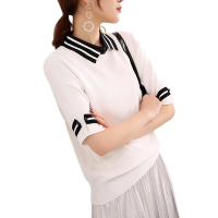 恒源祥女短袖针织衫款女春夏薄款透气质针织衫时尚百搭套头冰丝潮