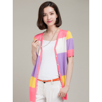 恒源祥女士针织开衫春夏薄款外搭撞色中长款外套防晒披肩女针织开衫