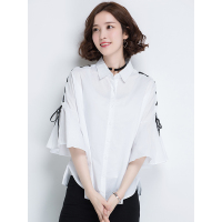 恒源祥女士衬衫春夏款韩版女衬衫上衣时尚喇叭长袖百搭小衫