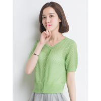 恒源祥女士针织开衫夏薄款含桑蚕丝女镂空短袖空调衫罩衫开衫外套短款披肩