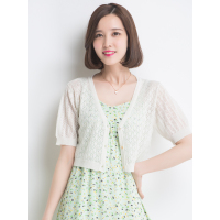 恒源祥女士针织开衫夏款薄款含桑蚕丝短袖镂空外套空调衫针织开衫女