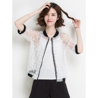 恒源祥女士棒球服外套夏短款薄款五分袖外搭格子拉链开衫上衣