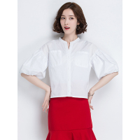 恒源祥女士短袖衬衫夏纯棉白色女款宽松修身显瘦上衣衬衫