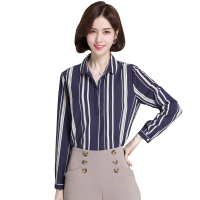 恒源祥女士100桑蚕丝衬衫2020新款显瘦条纹桑蚕丝开衫长袖女上衣