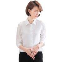 恒源祥女士100桑蚕丝衬衫2020夏新款方领衬衫女长袖纯色桑蚕丝上衣