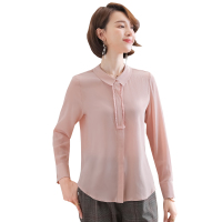 恒源祥女士桑蚕丝衬衫2020新款娃娃领衬衫女士长袖粉色气质桑蚕丝上衣