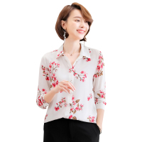 恒源祥女士桑蚕丝衬衫2020夏新款衬衫女桑蚕丝印花长袖衬衣时尚洋气上衣