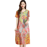 恒源祥女士连衣裙2020夏季新款含桑蚕丝印花短袖中长款连衣裙