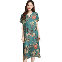 恒源祥女士连衣裙2020夏装新款含桑蚕丝女大码妈妈装连衣裙