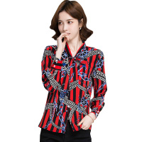 恒源祥女士衬衫2020印花衬衫新款长袖条纹图案衬衣休闲女装上衣