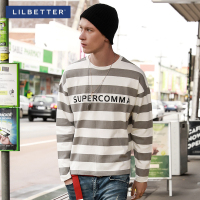 Lilbetter圆领T恤男 纯棉条纹宽松上衣嘻哈欧美街头男士长袖体恤