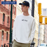 Lilbetter秋衣男 冬季纯棉刺绣上衣圆领长袖T恤宽松潮流打底衫LB