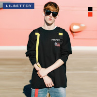 Lilbetter男士长袖T恤 时尚字母印花上衣纯棉圆领套头嘻哈体恤男