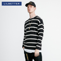 Lilbetter毛衣男 冬季条纹线衣圆领修身打底衫潮流个性男士针织衫