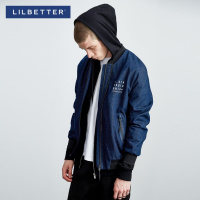 Lilbetter牛仔外套男 休闲复古立领牛仔衣韩版修身拼接印花夹克衫