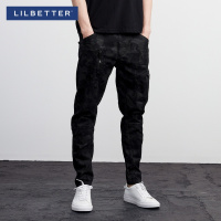 Lilbetter牛仔裤男 复古水洗小脚裤韩版修身迷彩裤潮牌帅气休闲裤
