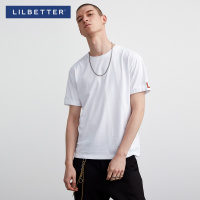 Lilbetter男士半袖 时尚刺绣上衣休闲纯色T恤圆领修身夏天短袖男