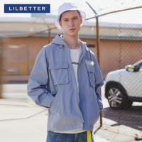 Lilbetter男士外套 时尚印花个性外衣嘻哈宽松落肩连帽潮流夹克男