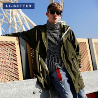 Lilbetter风衣男 韩版时尚连帽大衣中长款宽松夹克男士春季外套潮