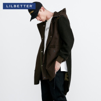 Lilbetter毛呢大衣男 时尚拼接个性呢子风衣连帽潮牌冬装男士外套