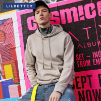 Lilbetter连帽卫衣男 简约休闲宽松春装上衣拼接流行印花男士卫衣