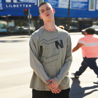 Lilbetter长袖T恤男时尚嘻哈宽松上衣纯棉印花打底衫春季男士秋衣