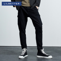 Lilbetter男士九分裤 黑色修身小脚裤绣花拼接休闲裤韩版百搭裤子